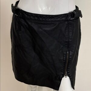 Free People Midnight Magic Vegan Leather Mini Skirt w Zipper Slit Waist Buckles